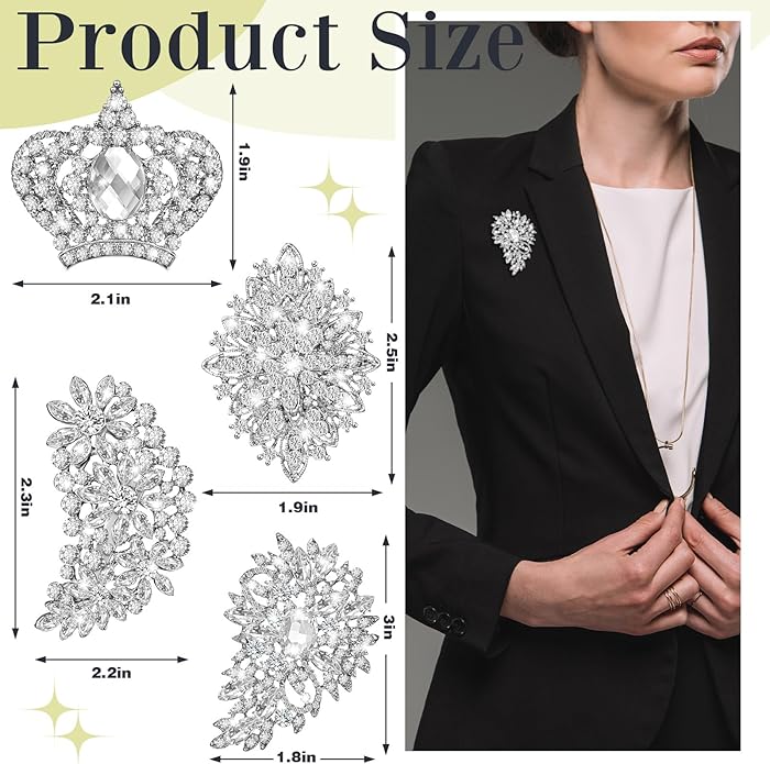 Ecally 4 Pcs Brooches and Pins for Women Crystal Pearl Brooch for Wedding Christmas Teacher Appreciation Gift