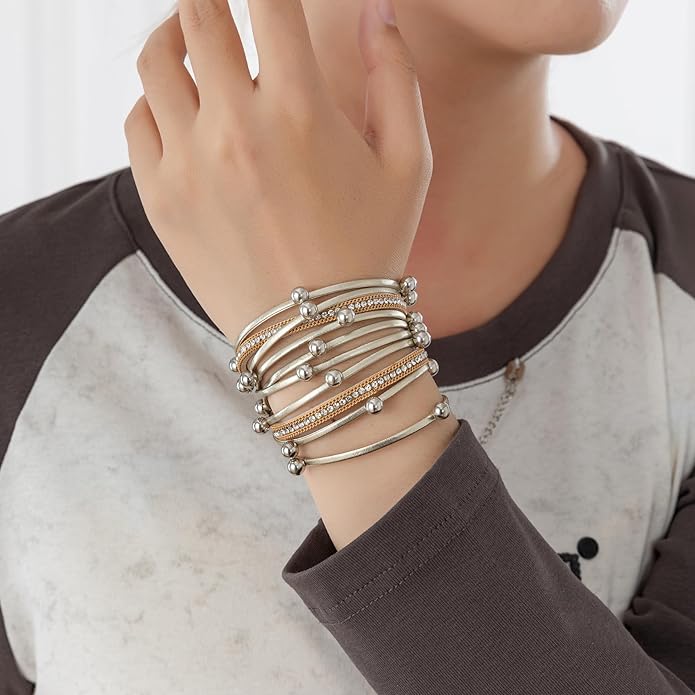 Rantanto Braid Leather Wrap Bracelet Trendy Stackable Crystal Cuff Boho Gold Heart Bracelet Jewelry Gift For Women