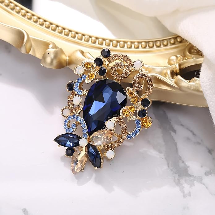 BriLove Elegant Crystal Teardrop Marquise Bouquet Brooch Pin for Women
