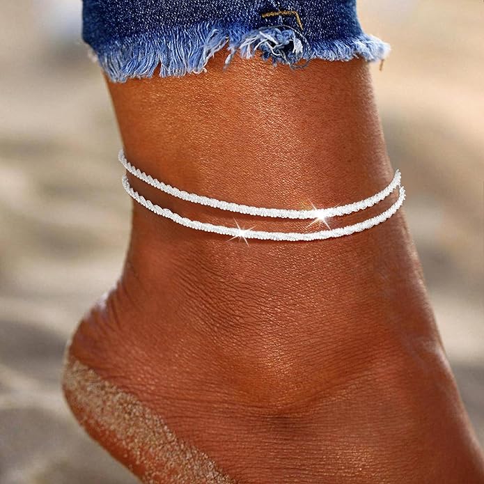 Sterling Silver Anklet Bracelets for Women Waterproof, 925 Sliver Plated CZ & Heart Charm Dainty Layer Anklets for Women Trendy, Simple Chain Anklets Set Gifts for Women, Jewelry Gifts for Her Women Mom Wife Girlfriend