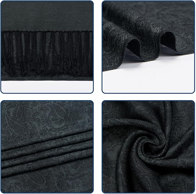 QIUTIMIY Paisley Pashmina Shawl Wrap Women Reversible Vintage Jacquard Pashmina Rave Scarf with Fringe for Evening, Wedding