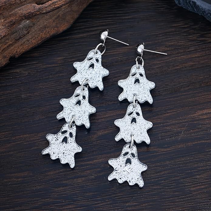 Halloween BOO Ghost Skull Earrings for Women, Gothic Dark Bat Dangle Earrings,Retro Acrylic Cute Lightweight Drop Dangle Earring Jewelry Gifts, Holiday Festive Cosplay Party Decorations Accessories