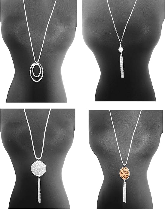 10Pcs Long Pendant Necklace Simple Moon Bar Three Triangle Tassel Lock Sweater Y Shape Punk Chain Choker Necklace for Women Men Gold Silver Plated