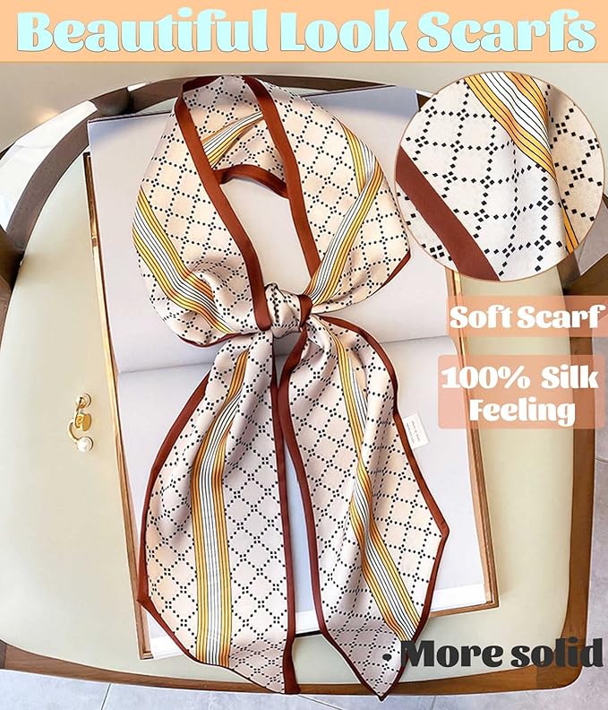 kcctoo 59" Mulberry Silk Like Head Scarf Women's Fashion Square Neck Satin Scarfs for Bag Hair Scarves Gift 59 * 5.9”