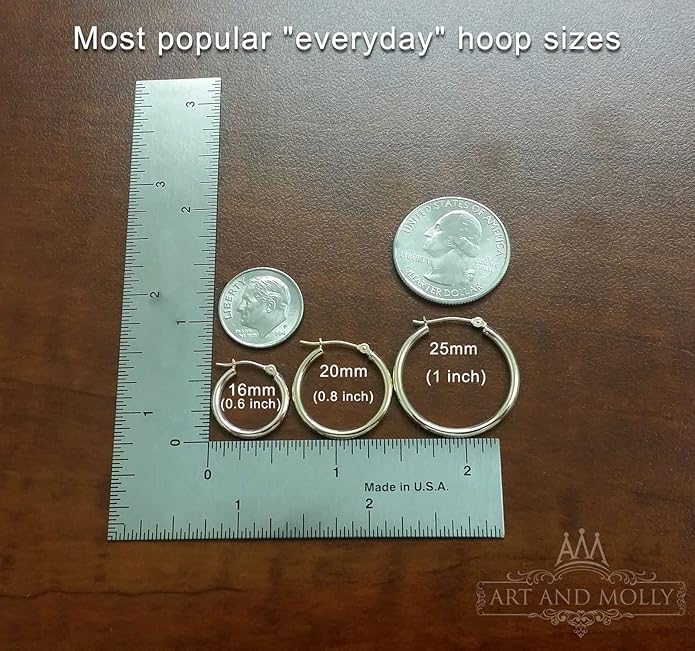 14k White Gold Polished Real Gold Hoop Earrings, Plain Round Gold Hoops, White Gold Hoop Earrings