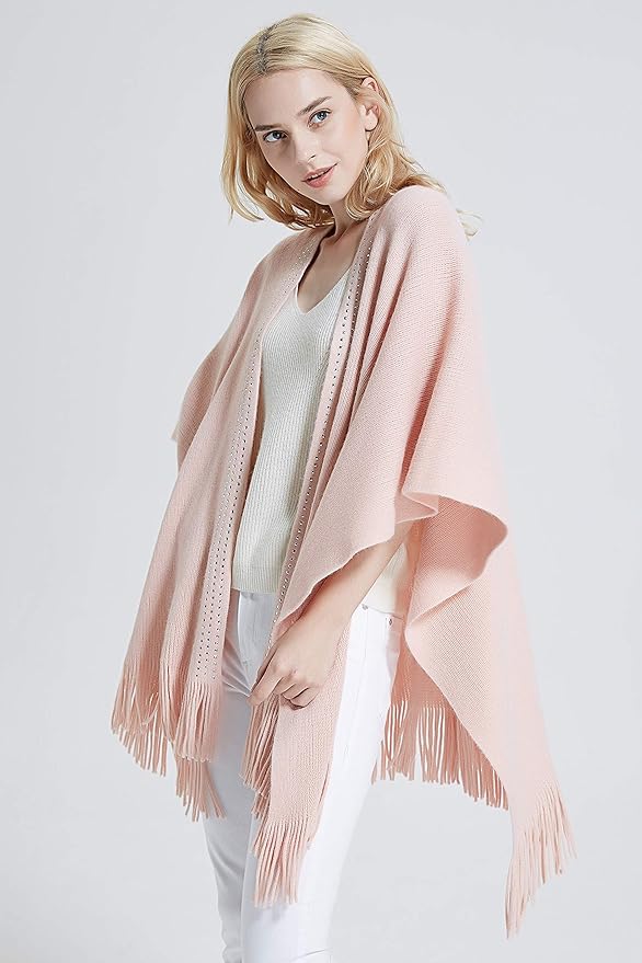 Moss Rose Women's Travel Plaid Shawl Wrap Open Front Poncho Cape for Fall Winter