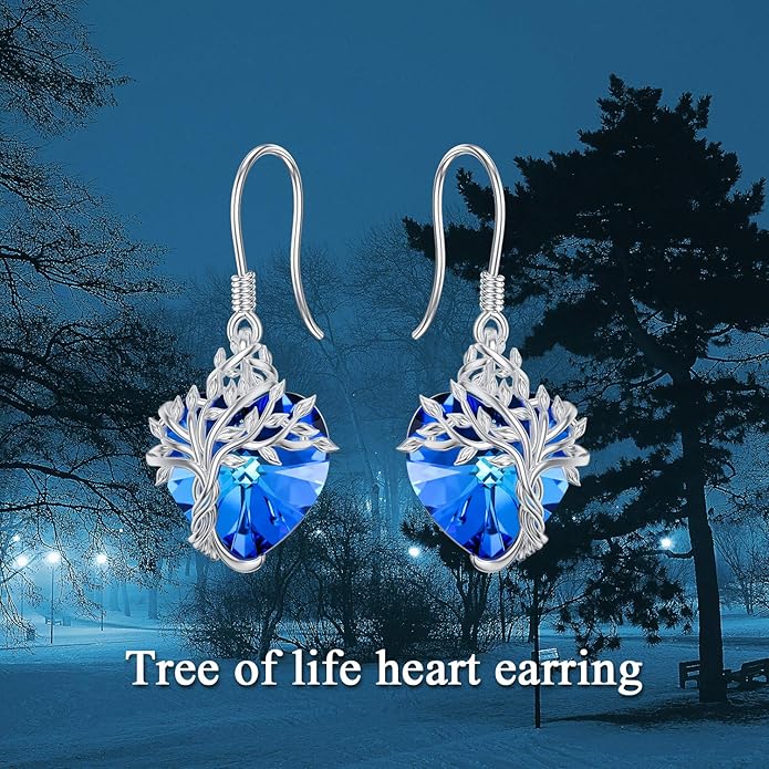 TOUPOP Tree of Life Earrings 925 Sterling Silver Family Tree Dangle Drop Earrings Crystal Jewelry Birthday Christmas Gifts for Women Her