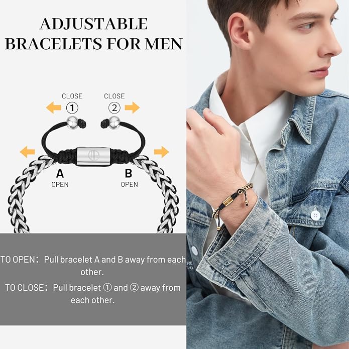Gold-Plated Bracelets for Men 18K Gold Plated Franco Link Chain Stainless Steel Bracelet Adjustable Bracelet Mens Jewelry Birthday Gift