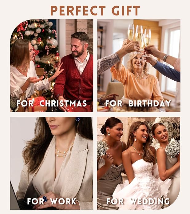 Gold Pearl Necklace for Women, Chunky 18K Gold Plated Layered Choker Chain - Double Layered Pearl Necklace, Trendy Gold Jewelry Birthday Gifts