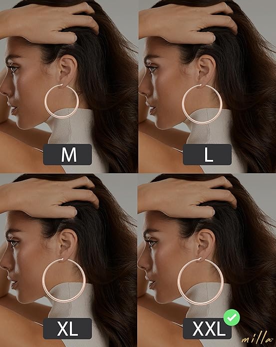 MILLA 14K Gold Hoop Earrings For Women, Silver Hoop Earrings & Rose Gold Earrings with Graduated Curvature