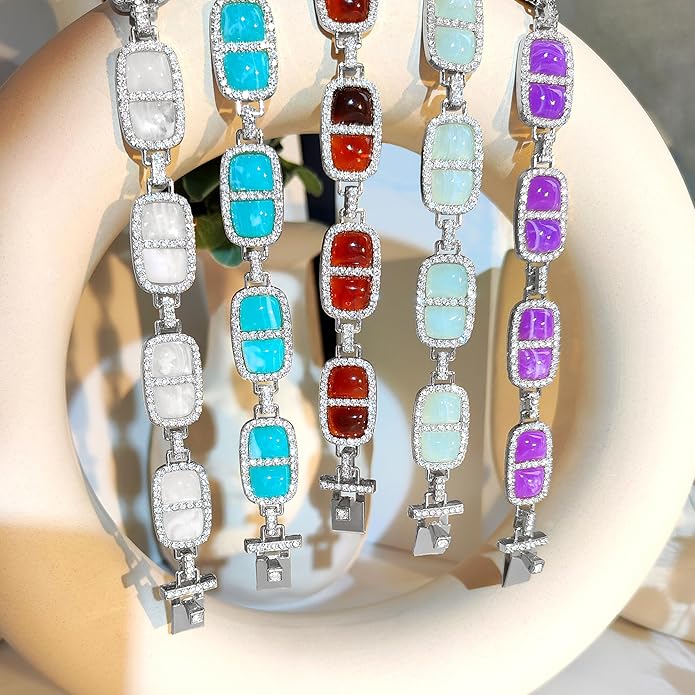 Chunky Necklace for Women 12 Colors Diamond Stone Gold Statement Necklace for Women Full Trendy Blue Birthstone Choker Necklace for Women Square Design Necklace Jewelry