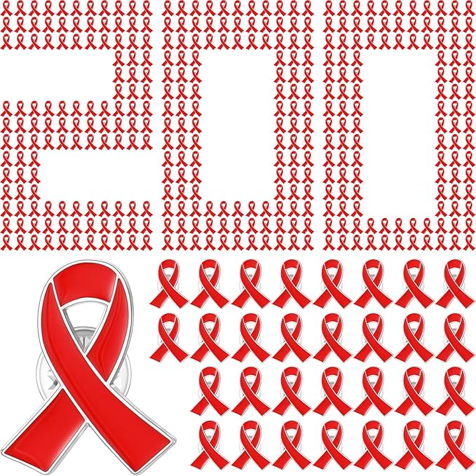 Batiyeer Red Ribbon Awareness Lapel Pin with Individual Package Brooch Hope Pins Cancer Heart Disease Tuberculosis HIV AIDS Awareness Pin for Red Ribbon Week Fundraising Charity Party Favors(200 Pcs)