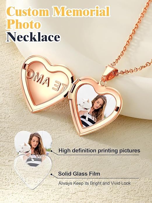 U7 Women Locket Necklace Platinum 14K Gold Photo Lockets that Hold Picture,Chain 20 Inch Personalized Gift Custom Love Heart Image Necklaces