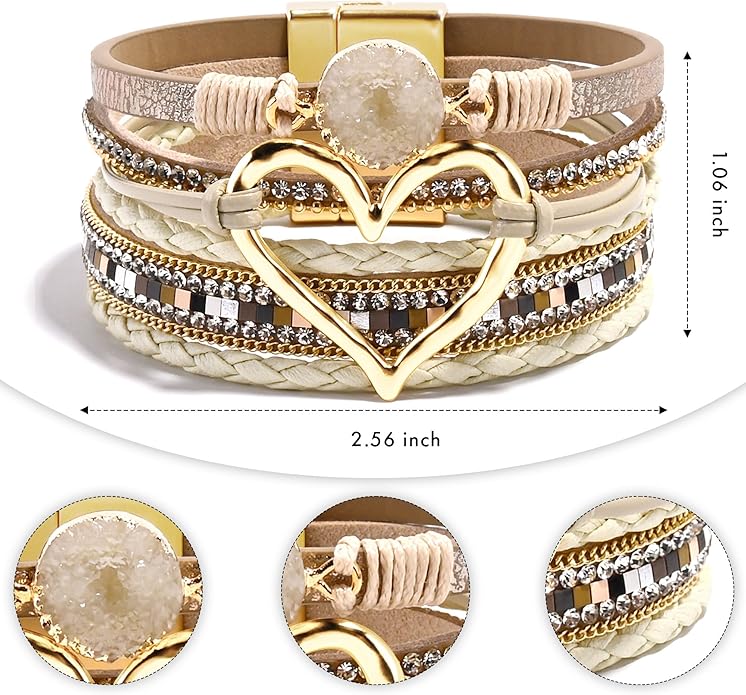 VIBILIA Boho Leather Wrap Bracelets for Women Multi-Layer Bracelets with Strong Clasp Jewelry for Women