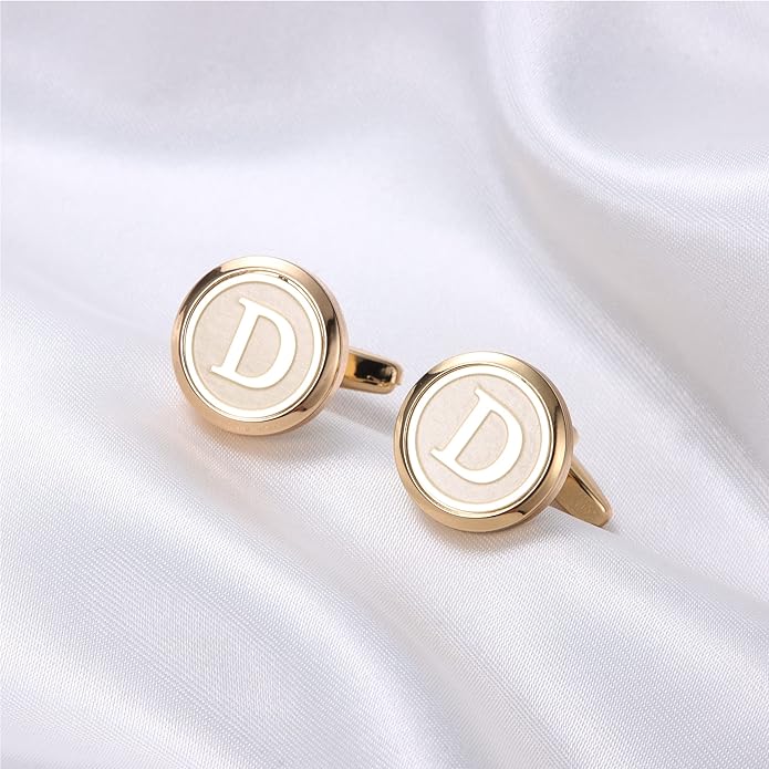 LOYALLOOK Initial Gold Cufflinks for Men Gold Cuff Links Personalized Copper CuffLinks Letter Cufflinks Gift for Groom Husband Father