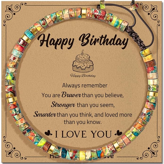 30th 40th 50th 60th 70th 80th Birthday Gifts for Women, Natural Stone Bracelet Birthday Gifts for Mom Daughter Grandma Sister Friends Coworker