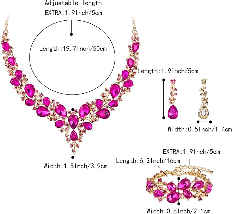 BriLove Wedding Bridal Jewelery for Women Austrian Crystal Teardrop Cluster Statement Necklace Dangle Earrings Link Bracelet Set