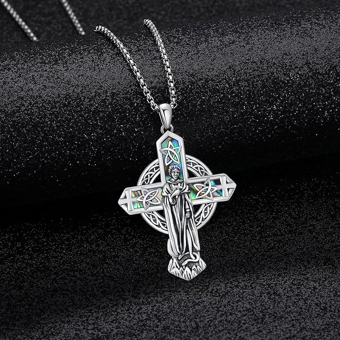 Midir&Etain Cross Necklace 925 Sterling Silver Celtic Christian Pendant Religious Protection Jewelry for Women Men