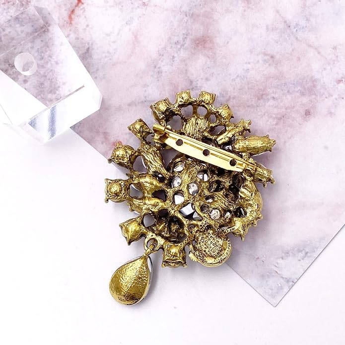 LAXPICOL Vintage Wedding Bridal Big Blue Crystal Rhinestone Tear drop Brooch Pin for Women