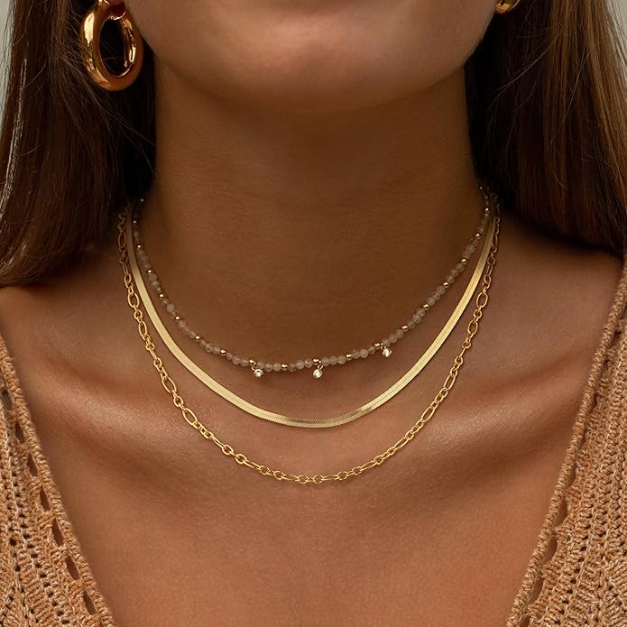 CHESKY 14K Gold/Silver Plated Snake Chain Necklace Herringbone Necklace Gold Choker Necklaces for Women Gifts Jewelry 1.5/3/5MM(W) 14"/16"(L)