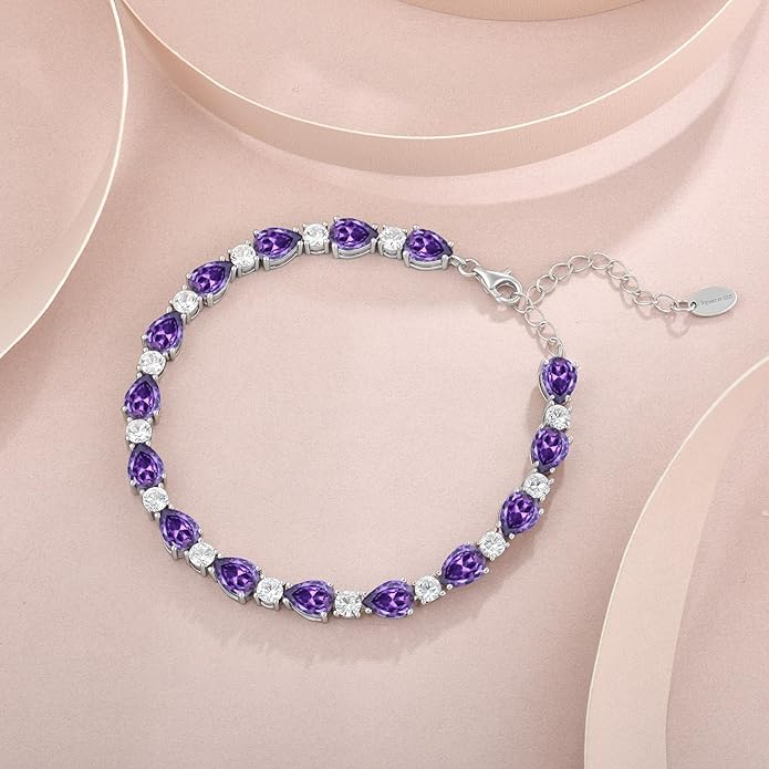 Birthstone Tennis Bracelet for Women 925 Sterling Silver Pear Shaped Gemstone Jewelry Gifts for Her