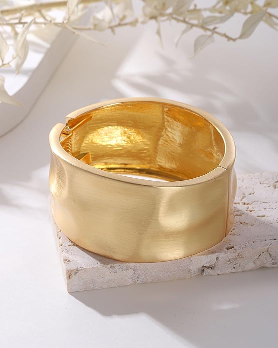 Bangle Bracelets for Women | 14K Gold Plated Trendy Wide Bracelets | Hinged Arm Cuff Bangles Chunky Bracelet for Women
