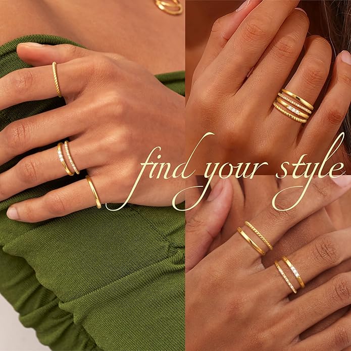 FAONDU Gold Rings for Women Stackable Rings Dainty Thin Non Tarnish Rings 14k Gold Plated Trendy CZ Ring Set Thumb Knuckle Rings Engagement Band Rings Jewelry Size 6 7 8 9 10