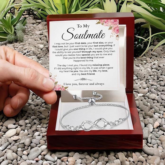 To My Soulmate Bracelet, Soulmate Bracelet For Women, Soulmate's Jewelry Gift From Boyfriend Husband Friend With Message Card And Box Meaning, Valentine Gifts For Her, Birthday Christmas Gifts