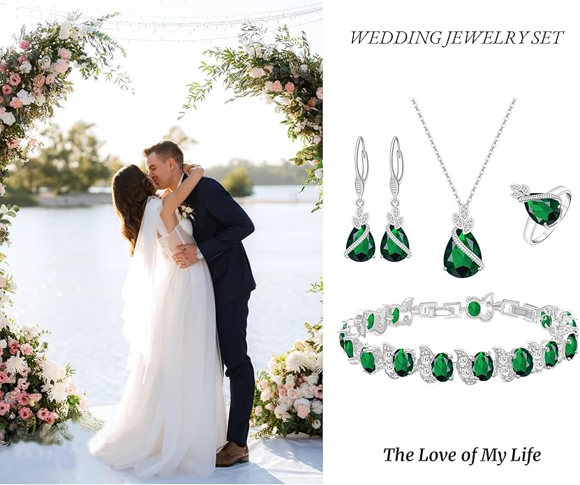 ZCGJWE Wedding Jewelry Set for Women Gem Necklace Earrings Bracelet Luxury Jewelry Set Birthday Valentine's Day Mother's Day Christmas Prom Jewelry Gift