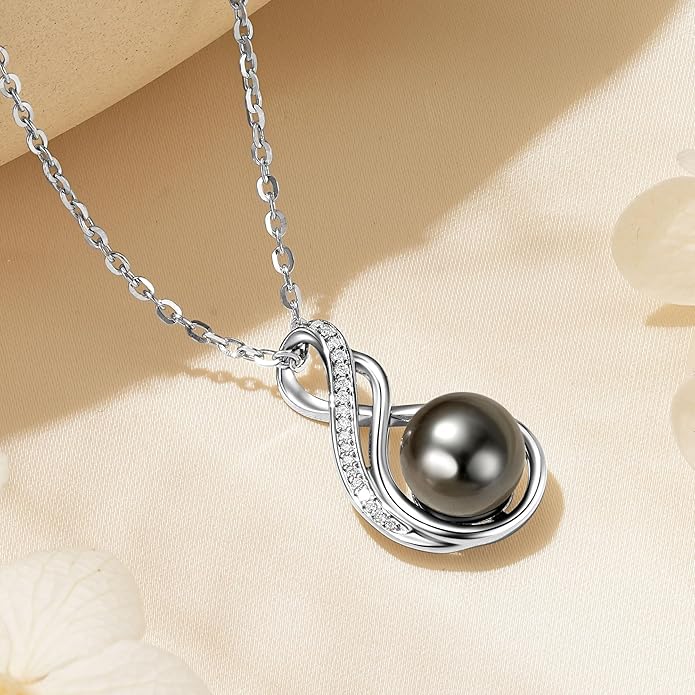 Tahitian Black Pearl Necklaces for Women, Sterling Silver Single Pearl Pendant Necklace Birthday Anniversary Jewelry Gifts for Wife Mom