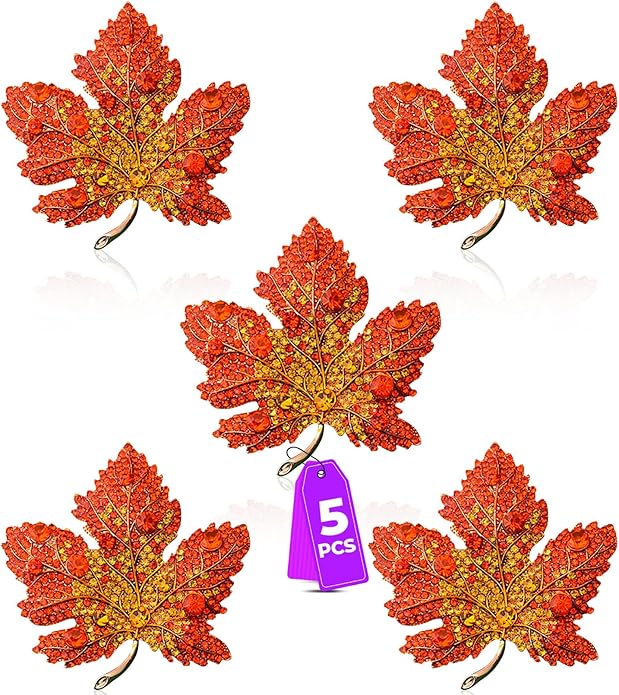 Vintage Maple Leaf Brooch Pin, with Rhinestones Autumn Thanksgiving Lapel Pin Set, Sparkling Floral Design for Wedding Party Jewelry Accessories Fall Gift Ideas