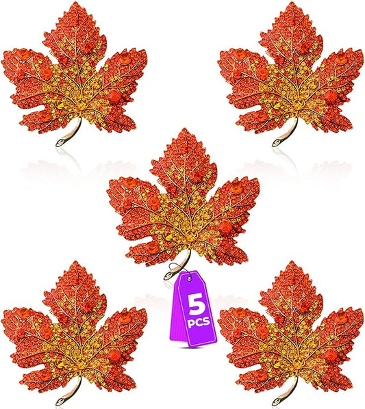 Vintage Maple Leaf Brooch Pin, with Rhinestones Autumn Thanksgiving Lapel Pin Set, Sparkling Floral Design for Wedding Party Jewelry Accessories Fall Gift Ideas