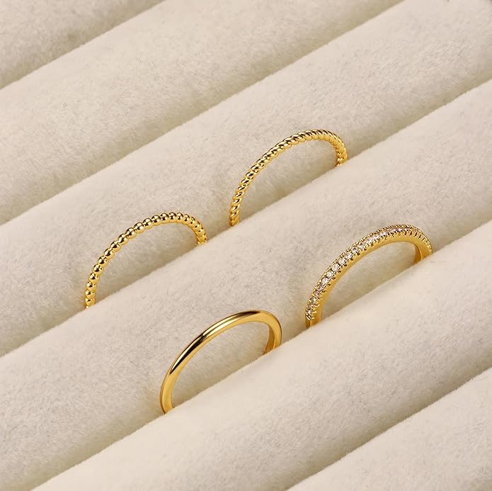 Florideco Stackable Rings for Women Non Tarnish Dainty 14K Gold Plated Stacking Thin Ring Set Trendy Statement Minimalist Cubic Zirconia Band Rings Promise Engagement Rings Size 5-10