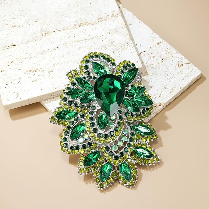 YOQUCOL Cubic Zirconia Big Brooch Pin for Women Badge Flower Lapel Large Pin Scarves Shawl Clip Clothes Decoration