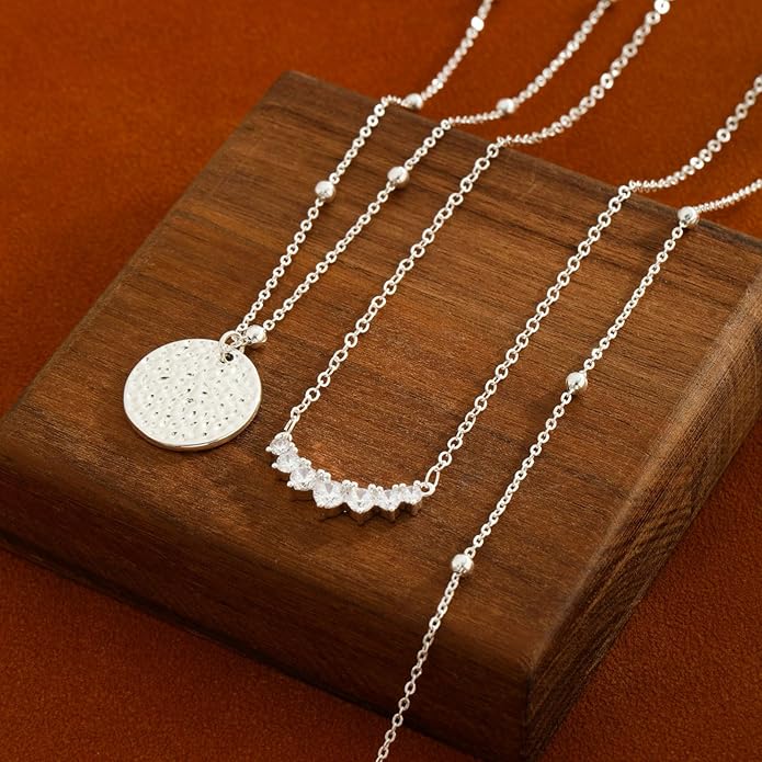 BBV Layered Gold Necklaces for Women Stackable Dainty 14K Gold Plated Silver Chain Necklace Layering Cute Fashion Pendant Choker Necklaces Trendy Jewelry Set Gifts for Women