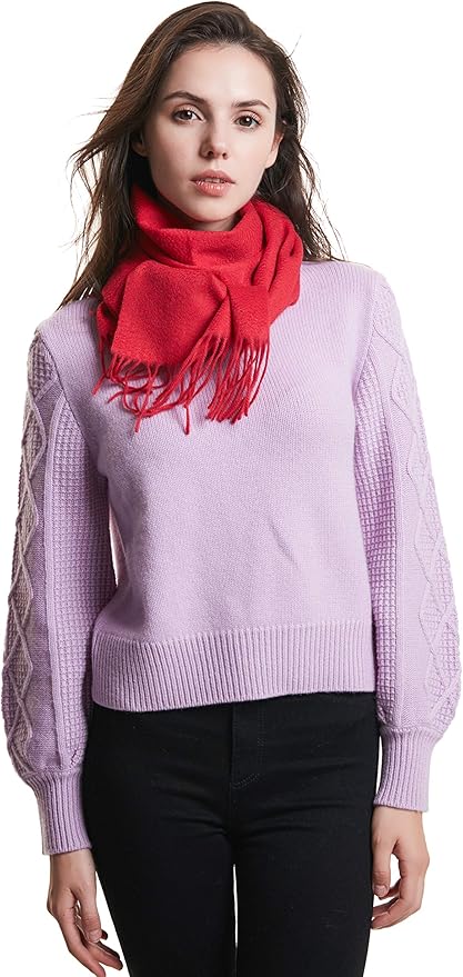 EURKEA 100% Cashmere 2025 Winter Scarf for Women Fringed Edges Warm & Soft Lightweight Solid/Plaid/Two-Tone Free Size