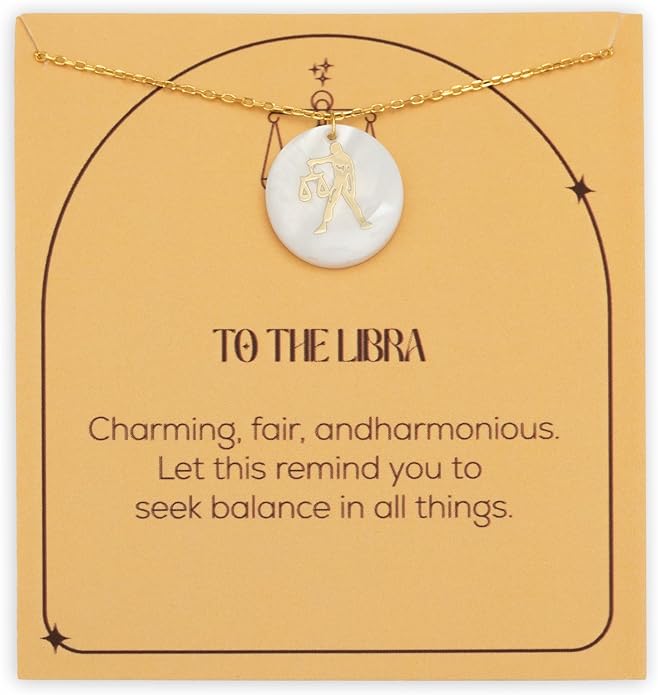 Zodiac Sign Necklace – Mother of Pearl Pendant – Available in Two Finish 925 Sterling Silver and 14K Gold Plated – Adjustable Chain – Horoscope Jewelry Gift with Zodiac Card & Gift Box