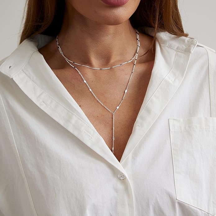 Gold Y Necklace for Women 14K Gold Plated Y-Shaped Drop Necklaces CZ Long Necklace Cubic Zirconia Pendant Layered Long Lariat Necklace Women Jewelry