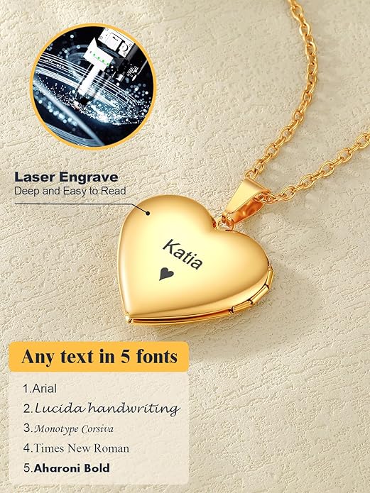 U7 Women Locket Necklace Platinum 14K Gold Photo Lockets that Hold Picture,Chain 20 Inch Personalized Gift Custom Love Heart Image Necklaces