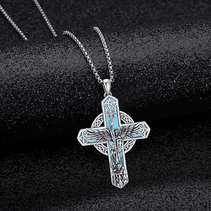 Midir&Etain Cross Necklace 925 Sterling Silver Celtic Christian Pendant Religious Protection Jewelry for Women Men