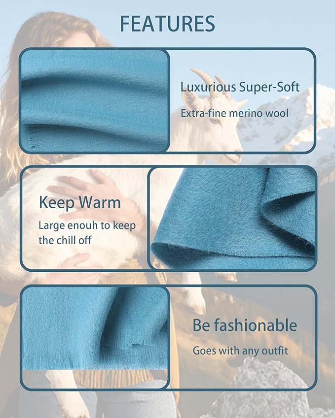 WASALUYA Wool Scarf for Women & Men, 100% Wool Scarves Wrap Shawl with Tassels, Elegant Soft Winter Scarf for Fall and Winter