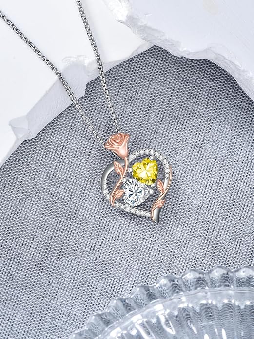 Christmas Gifts for Women Rose Heart Birthstone Pendant Necklace I Love You Forever Jewelry Valentine Mothers Day Birthday Gifts for Women Her Wife Girlfriend