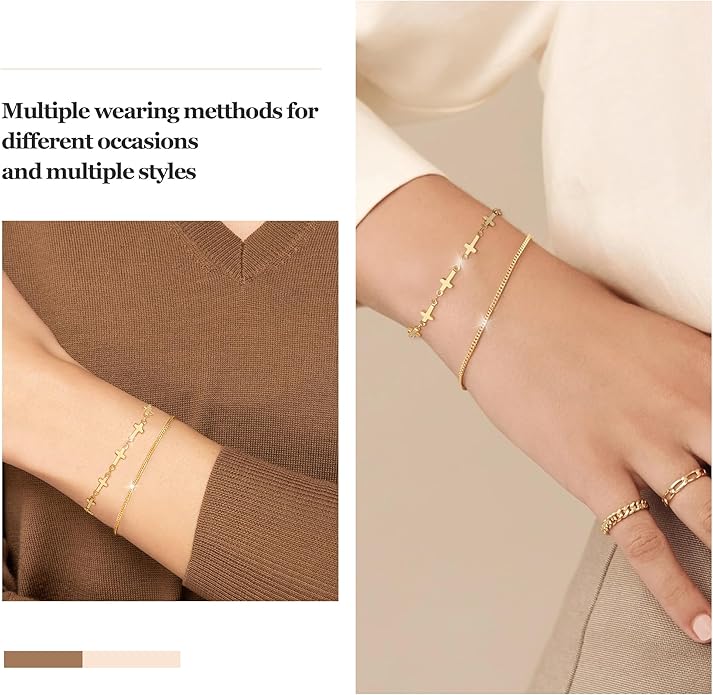 Gold Bracelets for Women Non Tainish,Dainty Bracelets Stack for Women Trendy, Gold Plated Cuff Bracelets Stack With Beaded Cuban Paperclip Snake Rope Bangle Hand Chain Jewelry Gifts for Women