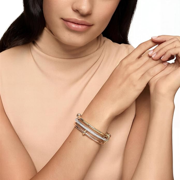Musishiyu Gold Bracelets for Women Stacking Bangle - 18K Mixed Metal Tri-Color Rolling Interlocking Bands, Cubic Zirconia Fidget Anxiety Jewelry, Valentine's Galentine's Day Gifts (Love, Loyalty, Friendship)
