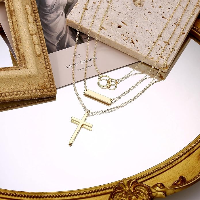 Turandoss Gold Layered Necklaces for Women - 14K Gold Plated Handmade Multilayer Bar Pearls Coin Disc Moon Butterfly Medallion Adjustable Dainty Layered Choker Necklaces for Women Jewelry