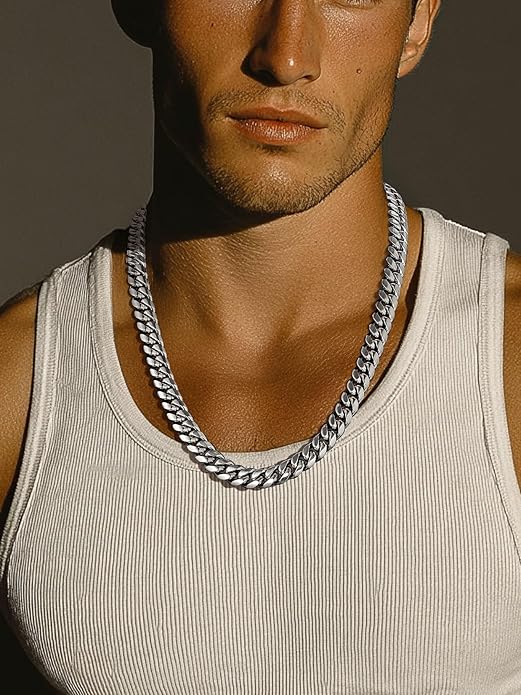 ChainsPro Chunky Miami Cuban Link Chains for Men,Stainless Steel Cuban Chain Necklace,4.8/6/10/14mm Width,No Tarnish& Thick Hip Hop Jewelry,18-30 inch Length, Black/Gold Plated/Silver,Send Gift Box