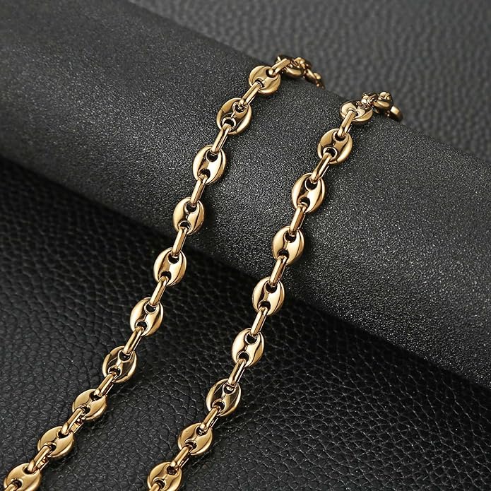 HZMAN Stainless Steel Necklace for Men Hip Hop Polished Coffee Bean Silver Men's Chain Necklace Jewelry Gift