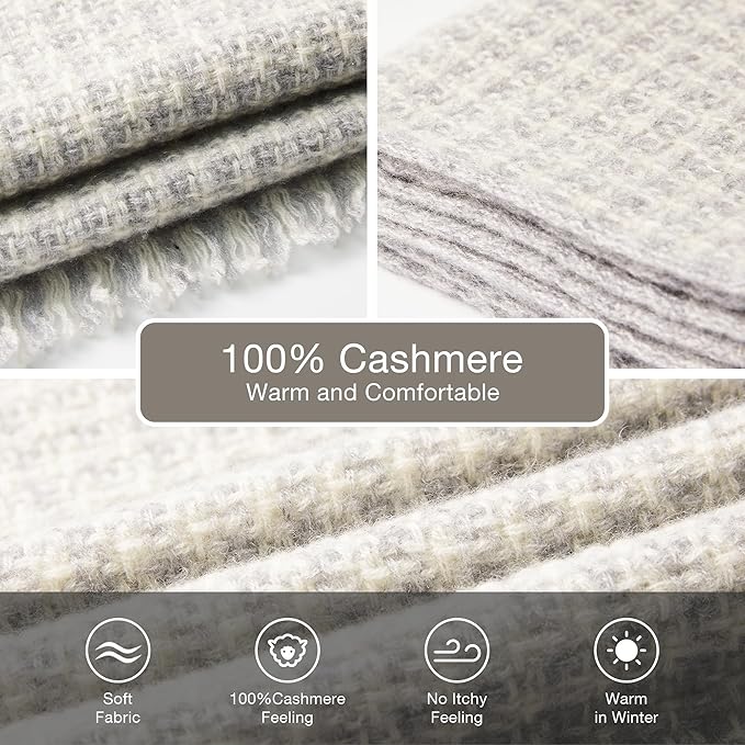 EURKEA 100% Cashmere 2025 Winter Scarf for Women Fringed Edges Warm & Soft Lightweight Solid/Plaid/Two-Tone Free Size