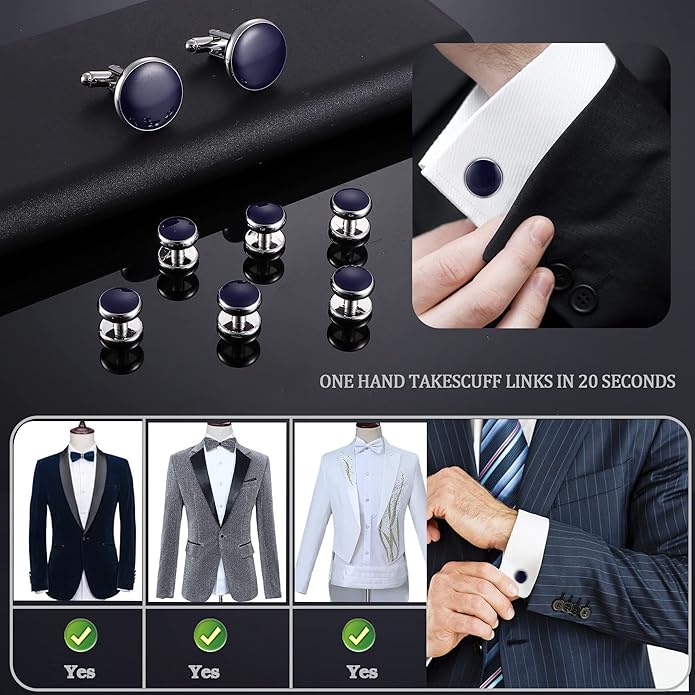 ORAZIO Cuff Links Mens Stainless Steel Cuff Links and Studs Set Gold Black Cufflinks for Men Tuxedo Studs Buttons for Formal Kit Business or Wedding Shirts