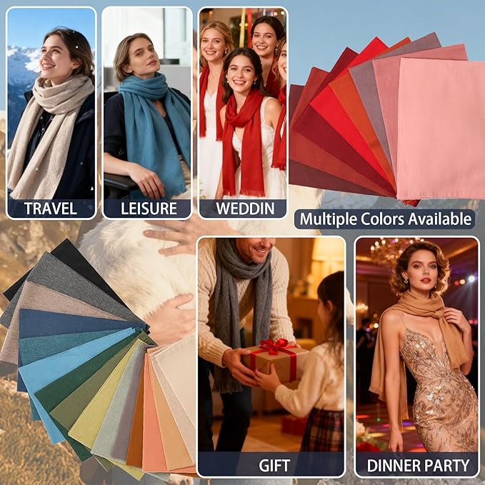 WASALUYA Wool Scarf for Women & Men, 100% Wool Scarves Wrap Shawl with Tassels, Elegant Soft Winter Scarf for Fall and Winter